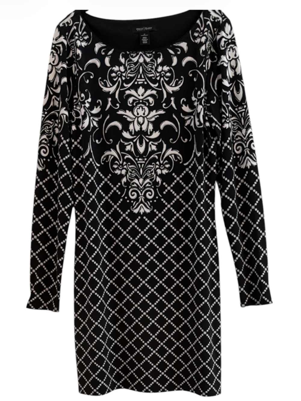 White House Black Market Black White Engineered Damask Diamond Shift Dress M